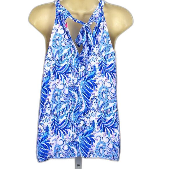 Lilly Pulitzer Rori Baha Blue Bird Tie Halter Top Size XS - Picture 2 of 3